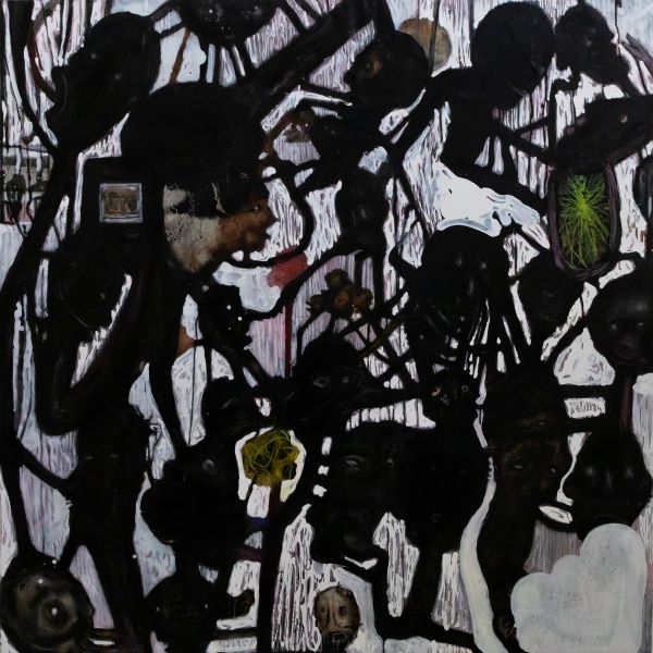 Chasseurs-cueilleurs tech. mixte sur toile 130x130 cm 2014