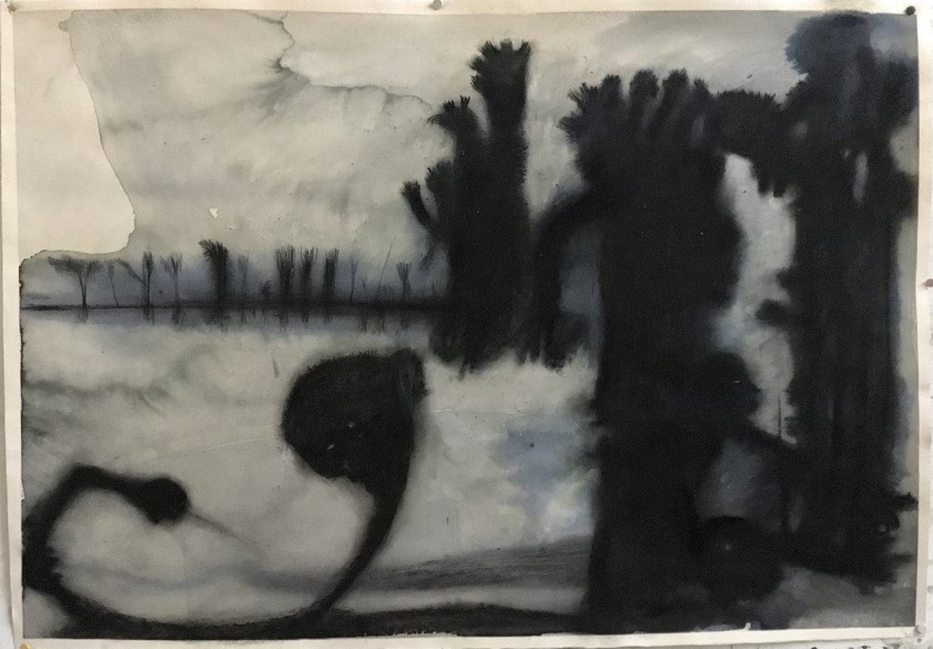 L. A. Pierre noire et aquarelle sur papier Fabriano 100 x70 cm