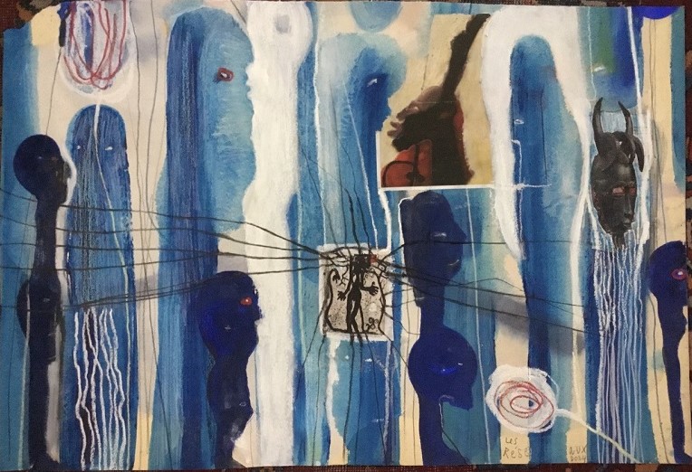 Tech . mixte sur carton d'encadrement 60 x 40 cm