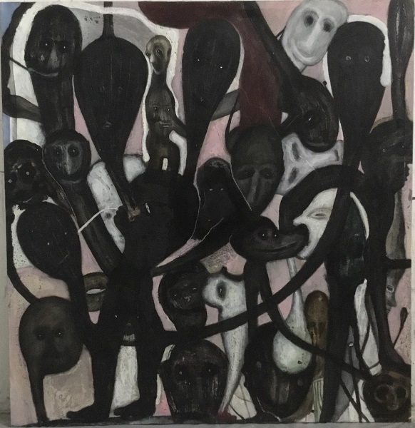 Les renards pâles Acrylique et pastel 120 x 120 cm